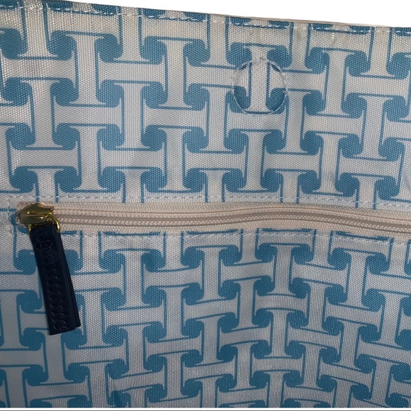 NWT ISAAC MIZRAHI Designer Cream & Navy Blue Checkered Everyday Tote Bag - Picture 6 of 7